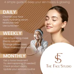 This is a simple guide to a consistent skincare routine. It breaks down what you should be doing daily, weekly, and monthly to keep your skin happy and glowing. The glow rule is: daily care, weekly reset, and a monthly professional touch.