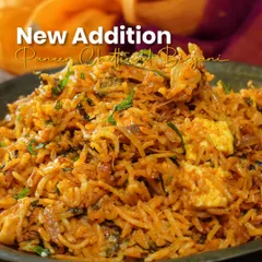 A new addition, our Paneer Chettinad Biryani is a tantalizing fusion of succulent paneer, aromatic Chettinad spices, and fragrant basmati rice.