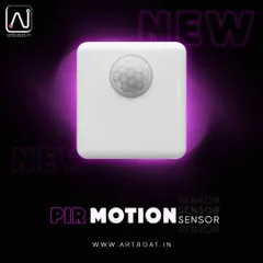 A close up look at the clean, minimalist design of our PIR Motion Sensor. This compact device houses powerful technology, including a unique sensitivity adjustment feature to prevent false alarms from pets.