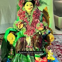 For the Gauri Pujan festival, I created this complete floral jewellery set for the Gauri idol. It includes a garland, veni, and other small adornments made from fresh pink flowers.