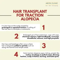 Traction Alopecia is hair loss caused by prolonged tension from tight hairstyles like ponytails or braids. A hair transplant can be an effective solution to restore the hairline.