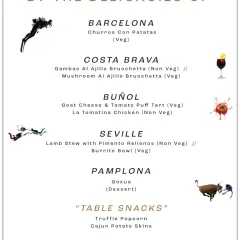 This is the culinary roadmap for your ZNMD journey. Our Spanish menu features dishes like Churros Con Patatas for Barcelona and a Lamb Stew for Seville, each timed to the film's most memorable scenes.