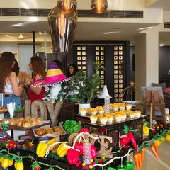 A full view of the vibrant and festive Mexican-themed grazing table I created for a house party. The setup is decorated with colourful elements to match the lively flavours of the food.