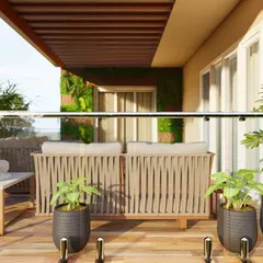In this balcony design, I focused on creating a serene ambiance. A Buddha statue sits peacefully in the corner, and the sound from a small water feature would add a calming element to the space.
