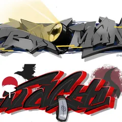 A side-by-side comparison of my digital graffiti concepts for Batman and Itachi. Each one is designed to capture the character's unique personality and color scheme.