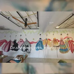 This mural was designed for a fashion academy in Shimoga. The elegant illustrations of fashion figures help to elevate the brand and create an inspiring environment for the students.