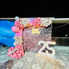 A wider shot of the outdoor setup, demonstrating that we can create these glamorous backdrops in any location, day or night.