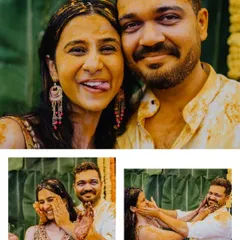 The playful side of love. Shaurya and Deeksha having fun during their Haldi ceremony, smearing turmeric on each other with big smiles.
