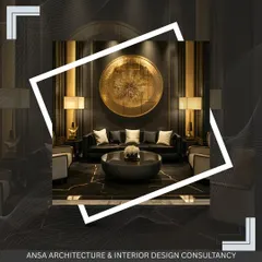 This living room design shows how bold design can meet timeless comfort. The dark, paneled walls are contrasted with a massive gold art piece, creating a space that feels both luxurious and perfect for hosting.