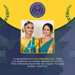 Behind every successful student is a dedicated teacher. Congratulations to Guru Baija Rani Lijin for guiding her student Harshitha to achieve the All India First Rank.