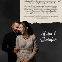 Afsha and Shahdan's testimonial highlights our warm and friendly approach. We aim to feel like a second family on your special day.