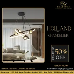 The Holland Chandelier is a beautiful example of modern design. The intersecting rings with small spotlights create a balanced and artistic look, perfect for a contemporary living or dining area.