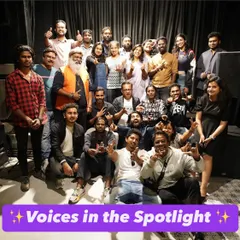 The energy of our community in one frame! This is the entire group of performers and audience members from our 'Voices in the Spotlight' open mic night. Our space is made for moments like this, filled with connection, laughter, and shared passion.