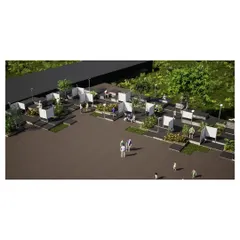 An aerial render of our landscape strategy for a 12th-century stone temple. The design uses a modular system of planters and seating that can be redeployed, offering a flexible solution for a site with multiple stakeholders and restrictions.