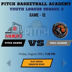 The matchup poster for Game 12 of Season 3, a big clash between the Pitch Hawks and Trail Blazers.