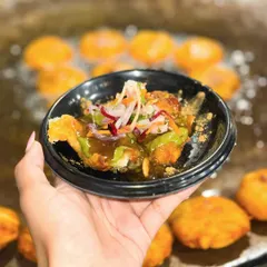 A perfect plate of my Nawabi Tikki chaat, straight from the tawa. Each crispy tikki is topped with tangy chutneys and fresh onions, offering a burst of authentic Delhi-style flavor in every bite.