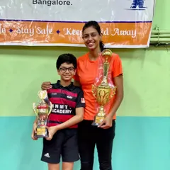 A proud moment as our players, Reyansh J and Maria Rony, emerge as State Champions in the U-11 and Women's singles categories respectively. This picture captures the bright future and seasoned success within our academy.