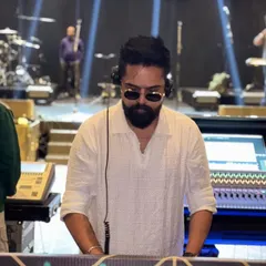 Vibe mode is on. A focused shot of me at the console during a large-scale wedding event, getting ready to drop the next track.