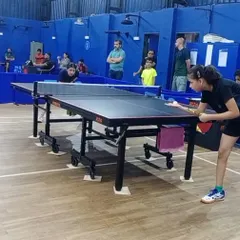 Trissha Ludbe in action during the TSTTA Mumbai 2nd District Ranking Tournament, where she secured a Bronze medal in the U-13 Girls category.