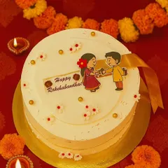 The sweetest way to say "Happy Rakshabandhan!" This simple and elegant cake with a beautiful illustration is perfect for celebrating the special bond between siblings.