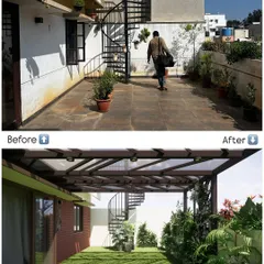 This terrace was a blank slate waiting for a vision. Our proposed design turns it into a vibrant ecosystem with a bold angular pergola, custom planters for native plants, and soft artificial turf.