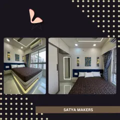 A collage showing two views of a sleek, modern bedroom wardrobe with integrated lighting and a full-length mirror.