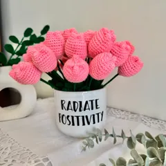 A full bouquet of my classic pink crochet tulips. These flowers will stay this fresh and beautiful forever, making them a wonderful keepsake for any occasion.
