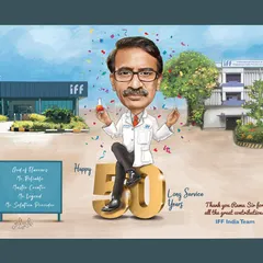 We help companies celebrate their most dedicated team members. This detailed digital caricature was commissioned by IFF India to honor an employee's incredible 50 years of service.