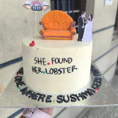 Could this cake BE any more perfect for a bachelorette party? This 'Friends' themed cake, featuring the iconic orange couch and "She Found Her Lobster" quote, is a fun and nostalgic way to celebrate the bride-to-be.