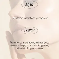 Myth: Results are instant and permanent. Reality: Aesthetic treatments deliver gradual, natural-looking outcomes. Consistency and maintenance sessions are key to sustaining long-term results.