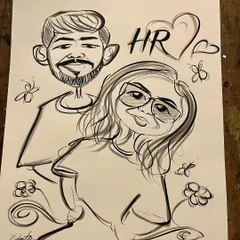A sweet couple's portrait, personalized with their initials. These custom touches make for a great anniversary or wedding gift.
