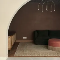 A glimpse of the Quiet Ornate project coming together. The deep rosé walls are up, and the furniture is being placed. You can already feel the moody, layered vibe we were aiming for.