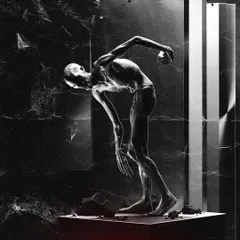 A black and white version of the 'VOID' artwork. Removing the color puts all the focus on the form, texture, and dramatic lighting of the piece.