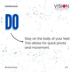 To be quick and agile, you must stay on the balls of your feet. This allows you to pivot, change direction, and move in and out of range with speed and efficiency.