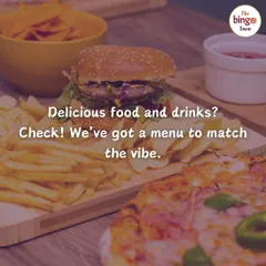 Delicious food and drinks? Check. I've got a menu to match the vibe of your celebration. This spread of burgers, pizza, fries, and nachos shows just a sample of the tasty treats you can enjoy.