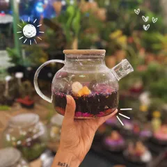 Another version of my popular teapot terrarium. This one is filled with colourful dried petals and a small plant, creating a beautiful, low-maintenance indoor garden.