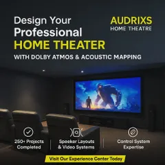 With over 250 projects completed, we are experts in designing professional home theaters featuring Dolby Atmos surround sound and precise acoustic mapping. We manage everything from speaker layouts to control system integration.