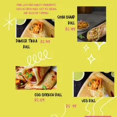 My Kathi Rolls menu offers a variety of fillings wrapped in a soft paratha. You can choose from Paneer Tikka, Soya Chaap, a classic Veg Roll, or the hearty Egg Chicken Roll for a quick and filling meal.