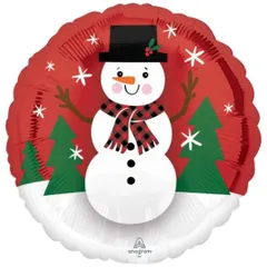 A cheerful snowman foil balloon to bring some holiday spirit to your celebration. This round balloon features a cute snowman design and is perfect for any Christmas party.