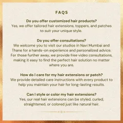 Have questions? We have answers. This graphic addresses some of our most frequently asked questions about customization, consultations, hairpiece care, and styling options.