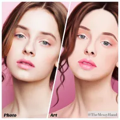 A side by side comparison of the reference photo and my final digital portrait. My goal is to capture the essence of the person while adding my own artistic touch.