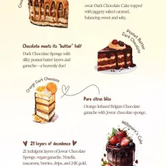 More of our Bigger Bolder Cakes menu, featuring the multi-layered Millionaire's Cake, Coconut Sugar Salted Caramel, and the zesty Orange Dark Chocolate.