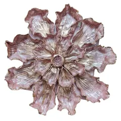 A single, large 3D flower sculpture with metallic pink and gold finishing. The petals are intricately layered and textured to catch the light, making it a stunning, standalone statement piece.