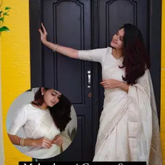 The elegant Maheshwari Cotton Saree in a classic off-white, offered at a special price during our sale.
