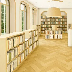 A look inside a modern college library we designed for Queen’s College, Indore. The space combines warm Scandinavian minimalism with classical architectural arches, creating a serene and inviting atmosphere for focused study and reading.