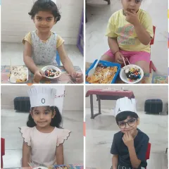 Look at these happy little chefs with their delicious creations. They made everything themselves, from nachos with toppings to yummy banana popsicles.