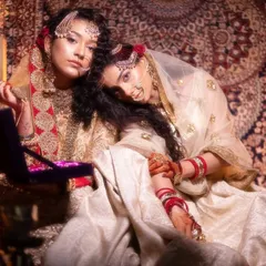 Moments from our Heeramandi-inspired shoot. These images showcase the intricate details of the makeup, hair, and styling, capturing the mood and opulence of the era.