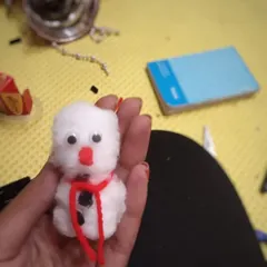A cute little snowman made from cotton and craft supplies. This was one of the simple, fun activities from our Christmas camp, perfect for our younger 5-year-old scientists.