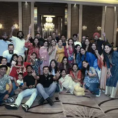 Rehearsals are the soul of every sangeet. This group photo captures the joy and camaraderie of a large family group, with members from age 6 to 60, after a successful practice session.