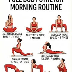 This full body stretch morning routine is great for releasing overnight stiffness. It features poses like Butterfly, Goddess, and Cat-Cow to get you moving.